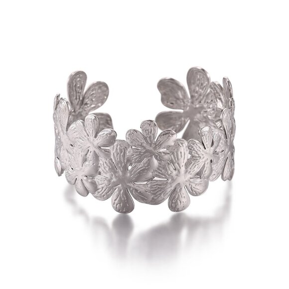 3/$35 Silver-Tone Floral Cuff Bracelet Daisy Flower Wide Open Bangle Girls Gift - Picture 5 of 7